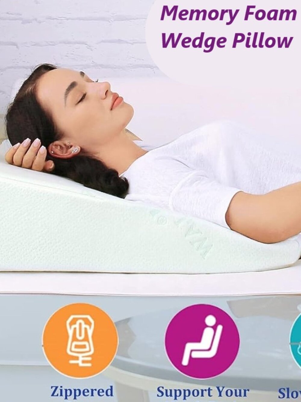 Memory Foam Wedge Pillow Bamboo Cover Large Like New